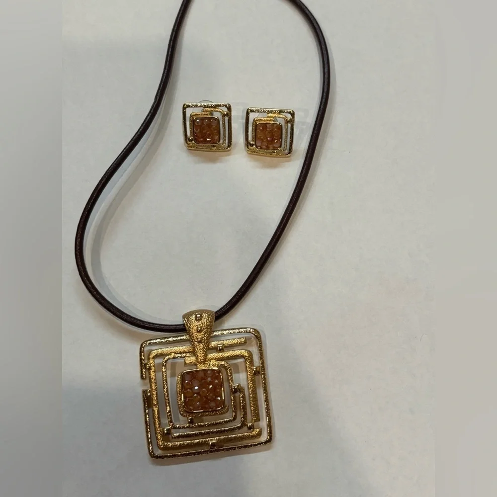 Bold statement Gold  Geometric Necklace and Earring Set for wedding guest
